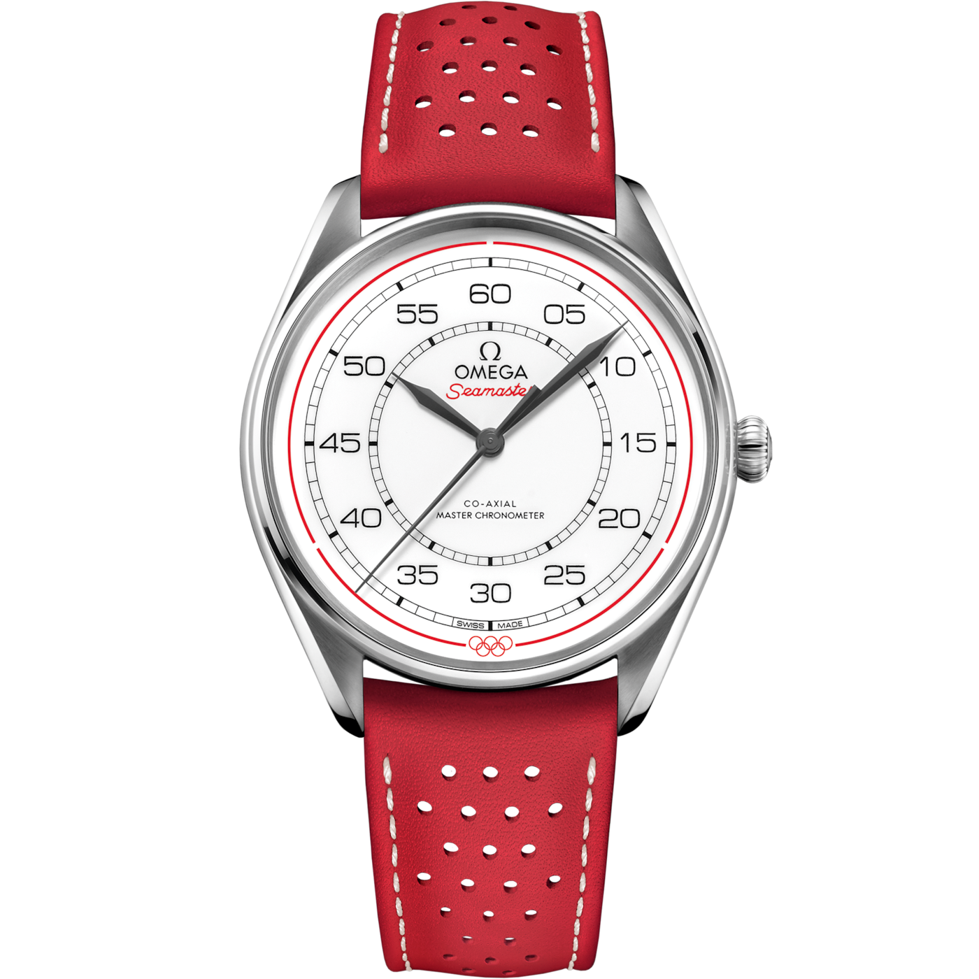 Omega Seamaster Master Co-Axial 39.5 Olympic Timekeeper Stainless Steel / White / Red — Ref. 522.32.40.20.04.004