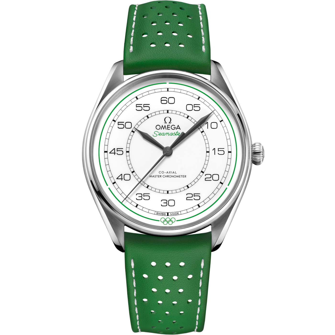 Omega Seamaster Master Co-Axial 39.5 Olympic Timekeeper Stainless Steel / White / Green — Ref. 522.32.40.20.04.005