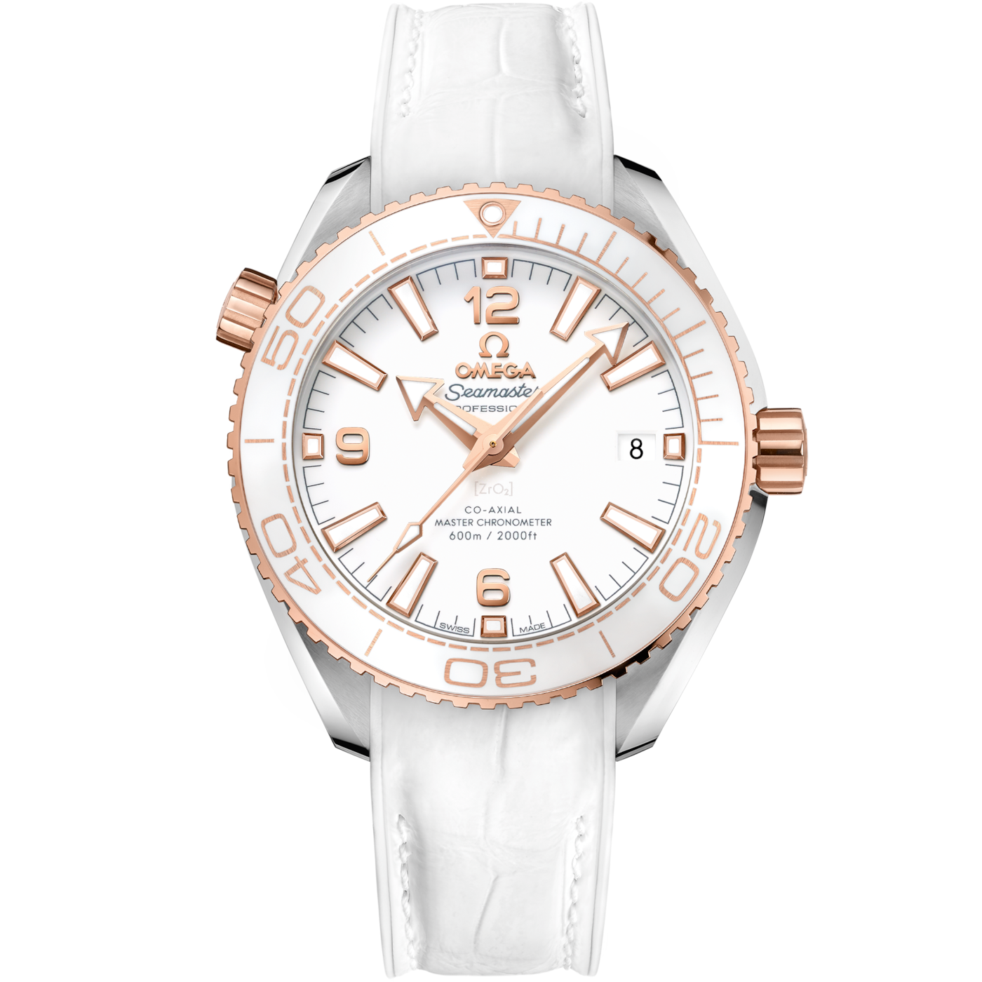 Omega Seamaster Planet Ocean 600M Co-Axial 39.5 Master Chronometer Stainless Steel / Sedna Gold / White / Alligator — Ref. 215.23.40.20.04.001