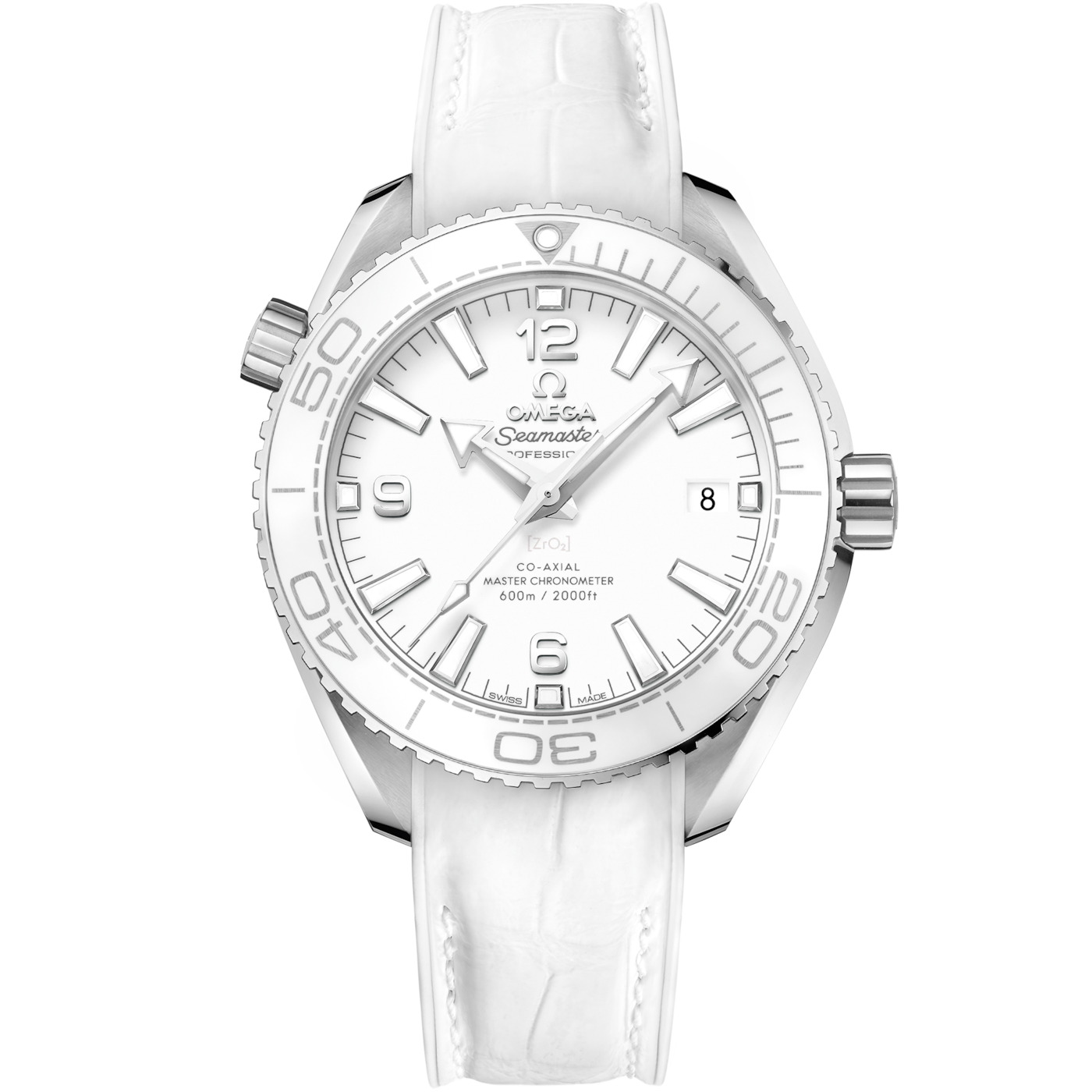 Omega Seamaster Planet Ocean 600M Co-Axial 39.5 Master Chronometer Stainless Steel / White / Alligator — Ref. 215.33.40.20.04.001