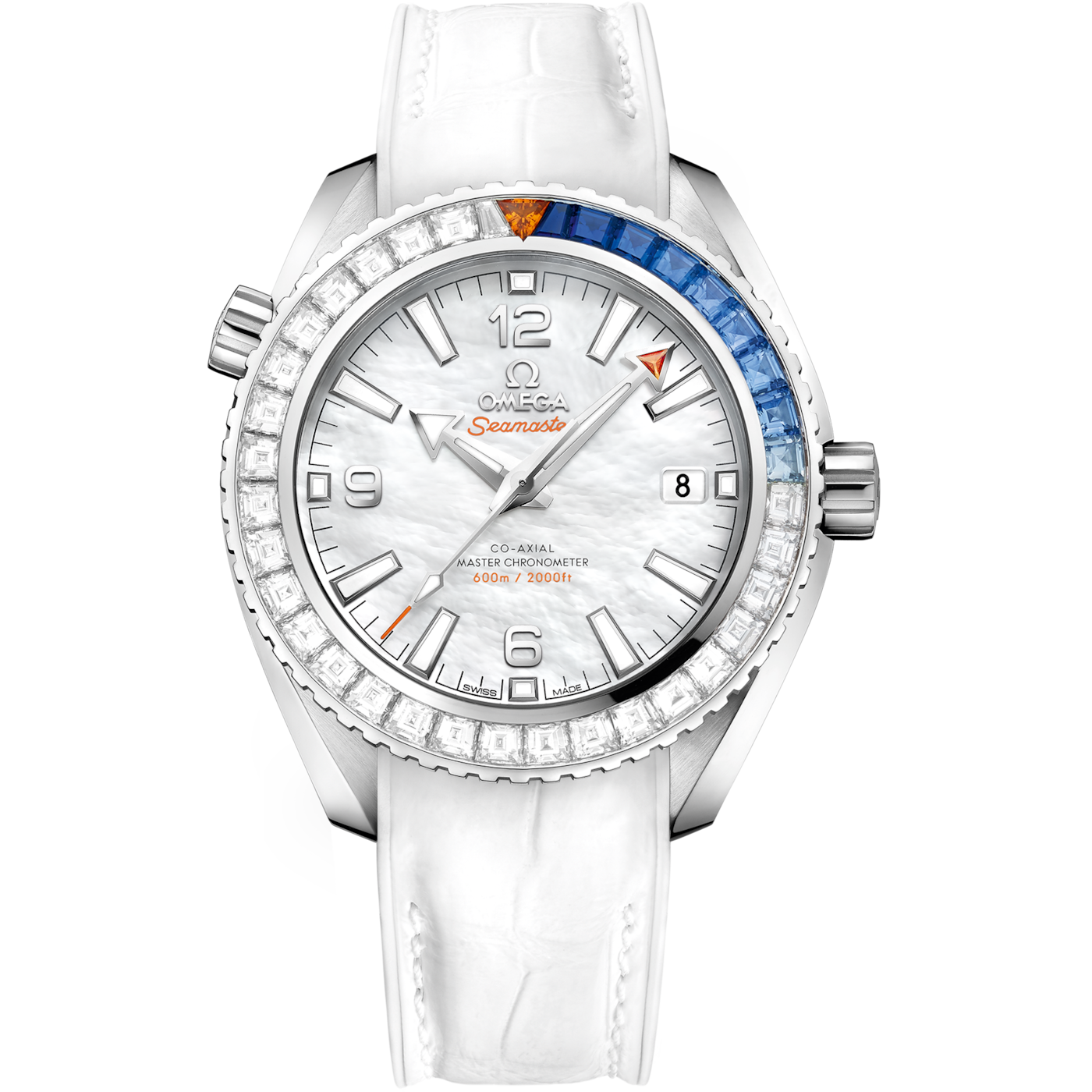 Omega Seamaster Planet Ocean 600M Co-Axial 39.5 Master Chronometer White Gold / Diamond / MOP — Ref. 215.58.40.20.05.001