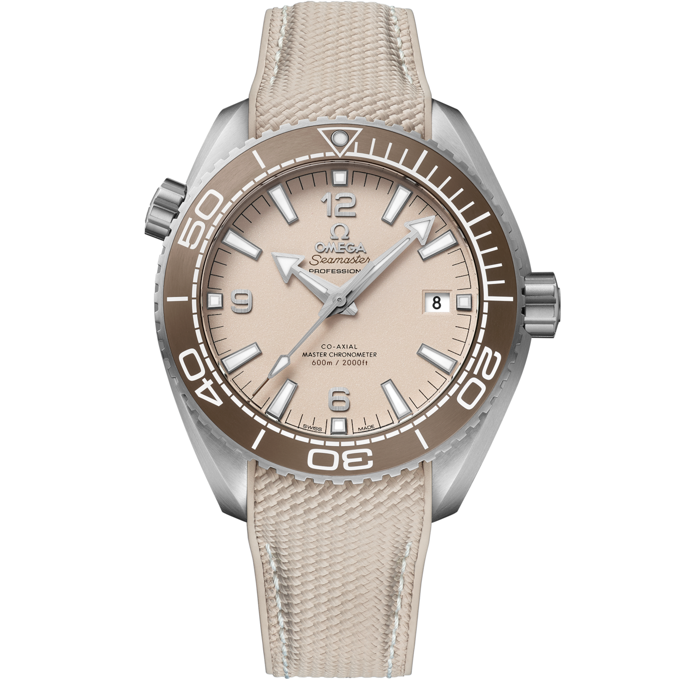 Omega Seamaster Planet Ocean 600M Co-Axial 43.5 Master Chronometer Stainless Steel / Beige / Rubber — Ref. 215.32.44.21.09.001