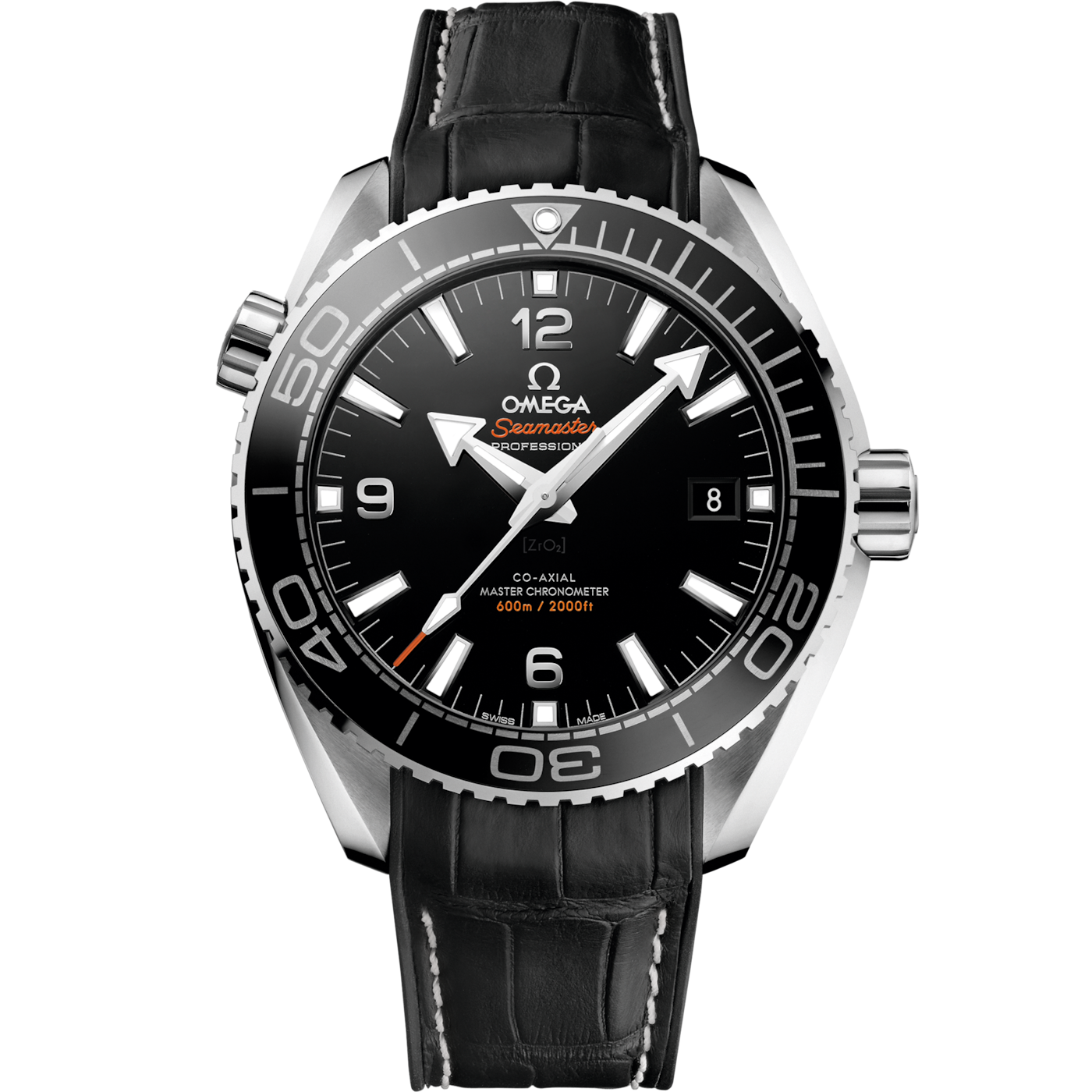 Omega Seamaster Planet Ocean 600M Co-Axial 43.5 Master Chronometer Stainless Steel / Black / Alligator — Ref. 215.33.44.21.01.001