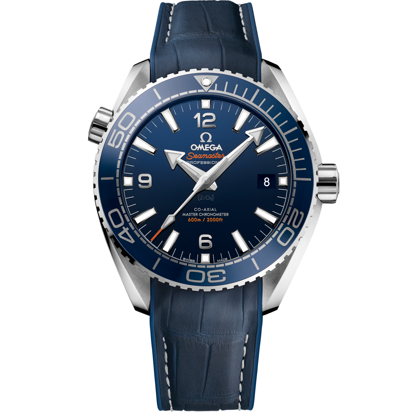 Omega Seamaster Planet Ocean 600M Co-Axial 43.5 Master Chronometer Stainless Steel / Blue / Alligator — Ref. 215.33.44.21.03.001
