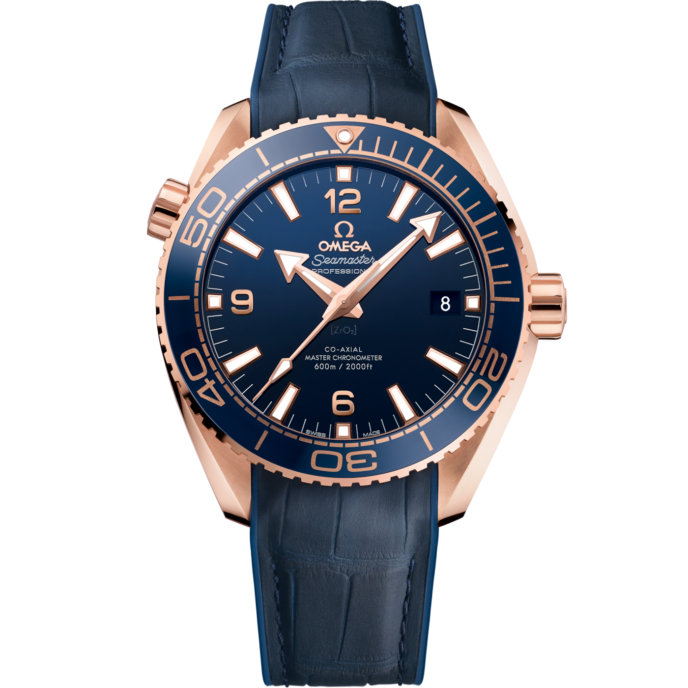 Omega Seamaster Planet Ocean 600M Co-Axial 43.5 Master Chronometer Sedna Gold / Blue / Strap — Ref. 215.63.44.21.03.001