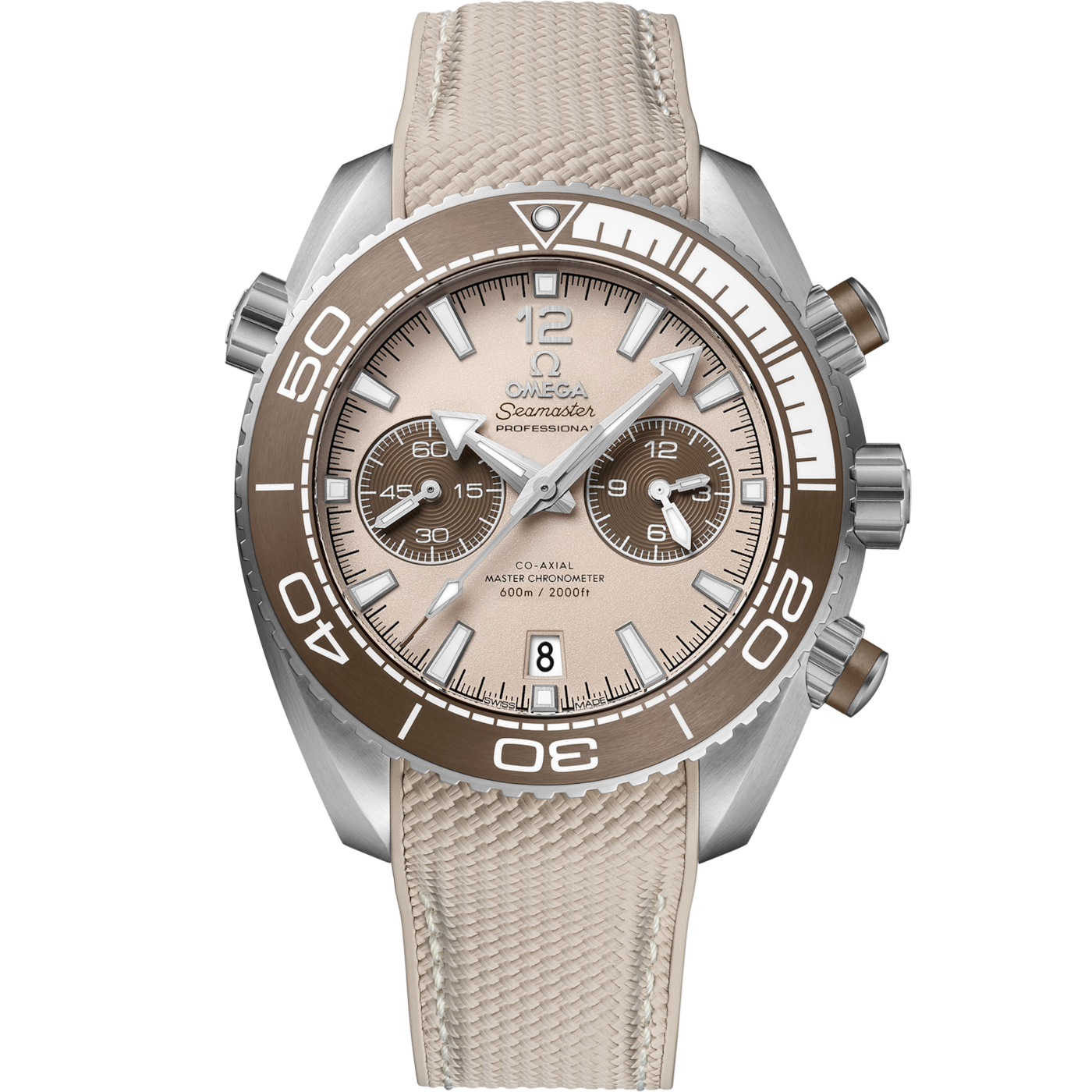 Omega Seamaster Planet Ocean 600M Co-Axial 45.5 Master Chronometer Chronograph Stainless Steel / Beige / Rubber — Ref. 215.32.46.51.09.001