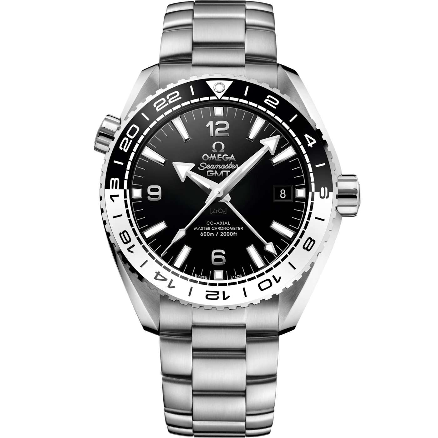 Omega Seamaster Planet Ocean 600M Co-Axial 43.5 Master Chronometer GMT Stainless Steel / Black White / Bracelet — Ref. 215.30.44.22.01.001