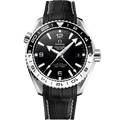 Omega Seamaster Planet Ocean 600M Co-Axial 43.5 Master Chronometer GMT Stainless Steel / Black White / Alligator — Ref. 215.33.44.22.01.001
