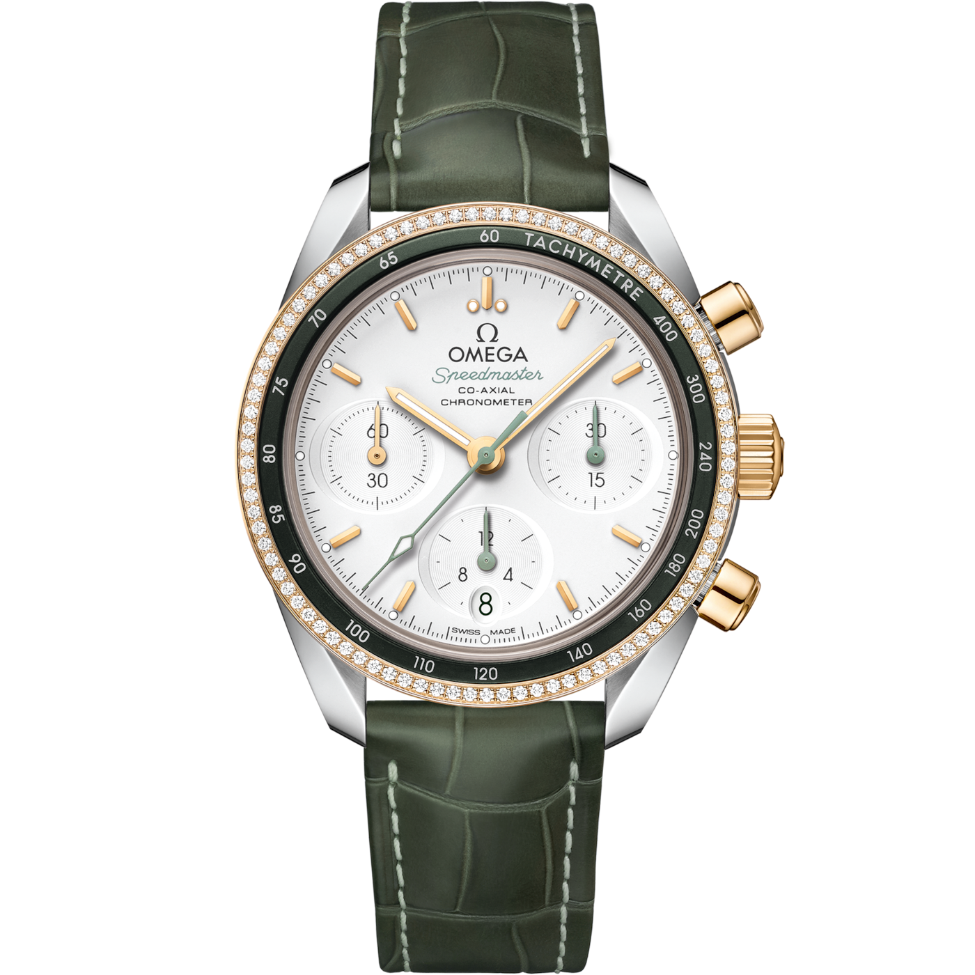 Omega Speedmaster Co-Axial 38 Stainless Steel / Yellow Gold / Diamond / Silver — Ref. 324.28.38.50.02.001