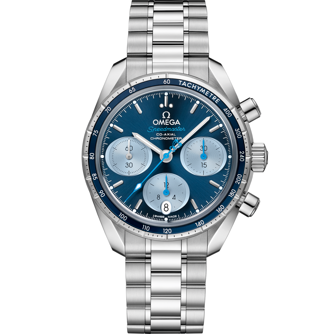 Omega Speedmaster Co-Axial 38 Stainless Steel / Blue / Bracelet / Orbis — Ref. 324.30.38.50.03.002