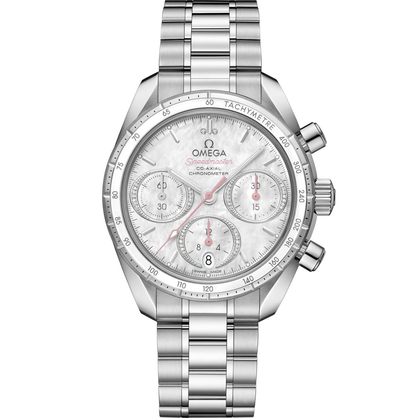 Omega Speedmaster Co-Axial 38 Stainless Steel / MOP / Bracelet — Ref. 324.30.38.50.55.001