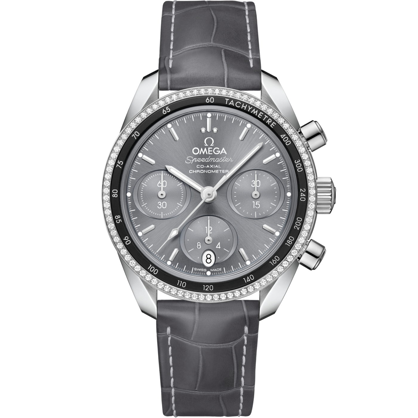 Omega Speedmaster Co-Axial 38 Stainless Steel / Diamond / Grey / Strap — Ref. 324.38.38.50.06.001