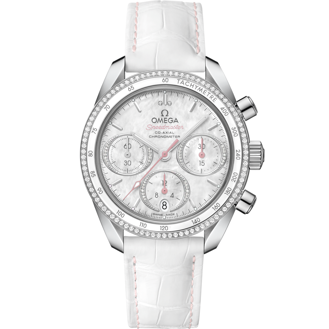Omega Speedmaster Co-Axial 38 Stainless Steel / Diamond / MOP / Strap — Ref. 324.38.38.50.55.001