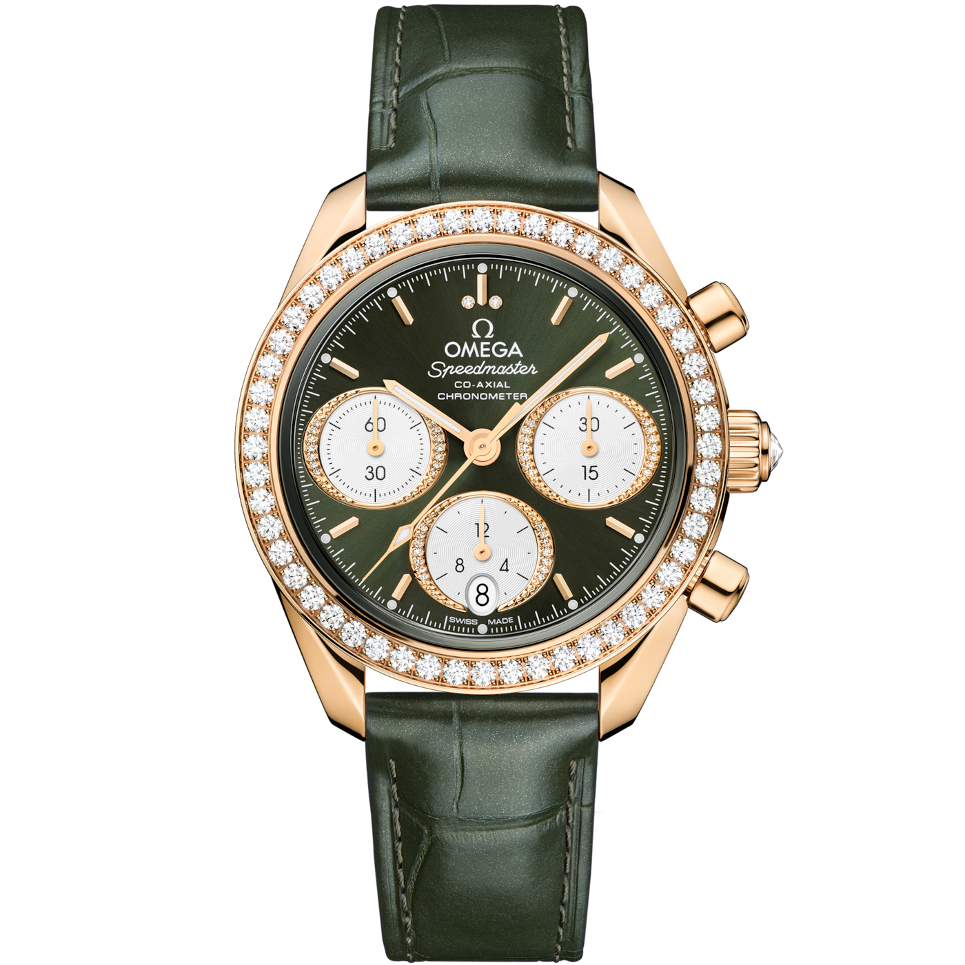 Omega Speedmaster Date 38 Moonshine Gold - Diamond / Green — Ref. 324.58.38.50.60.001