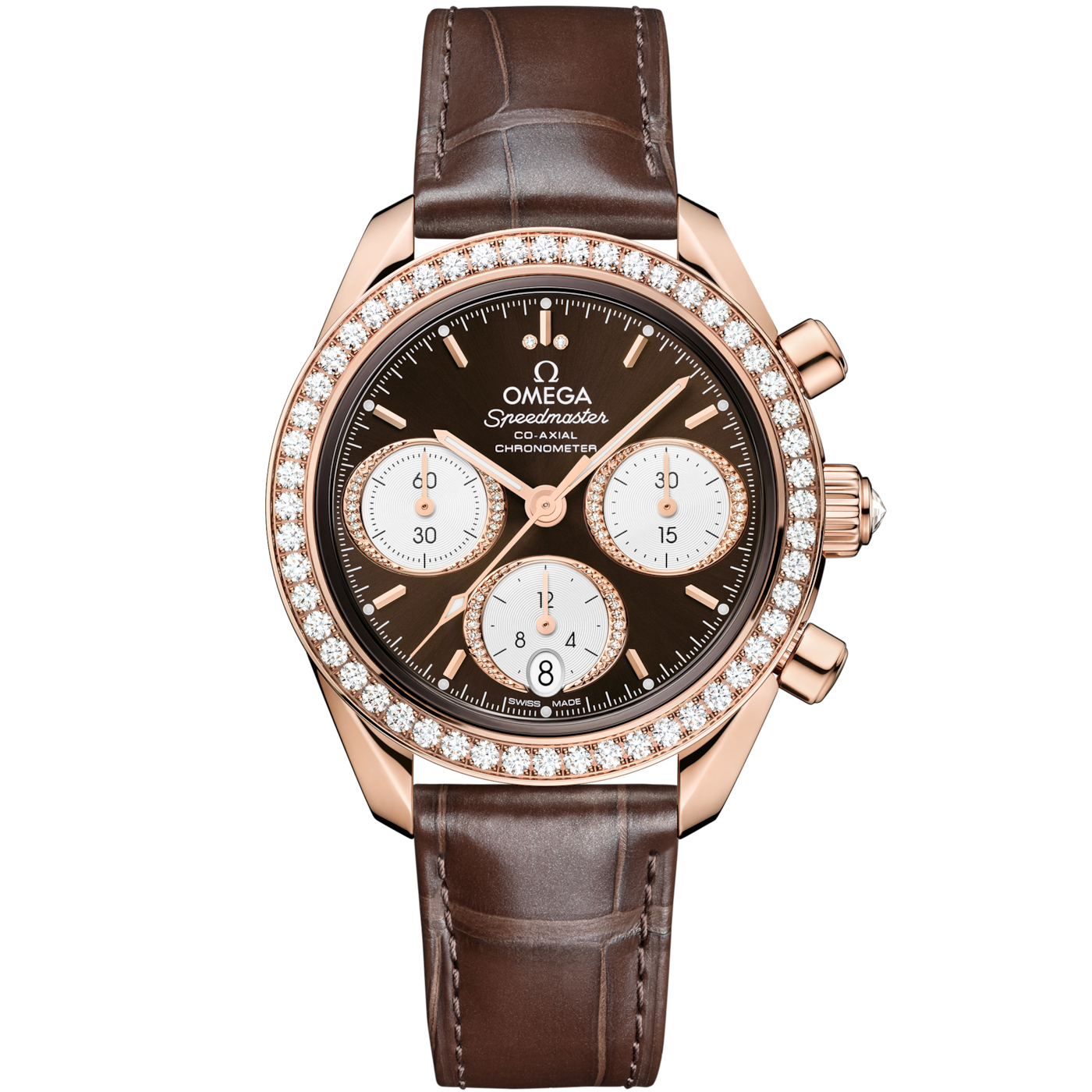 Omega Speedmaster Date 38 Sedna Gold - Diamond / Brown — Ref. 324.58.38.50.63.001