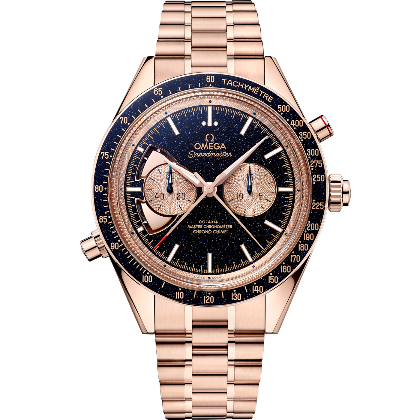Omega Speedmaster Chrono Chime Co-Axial Master Chronometer Chronograph Sedna Gold / Aventurine — Ref. 522.50.45.52.03.001