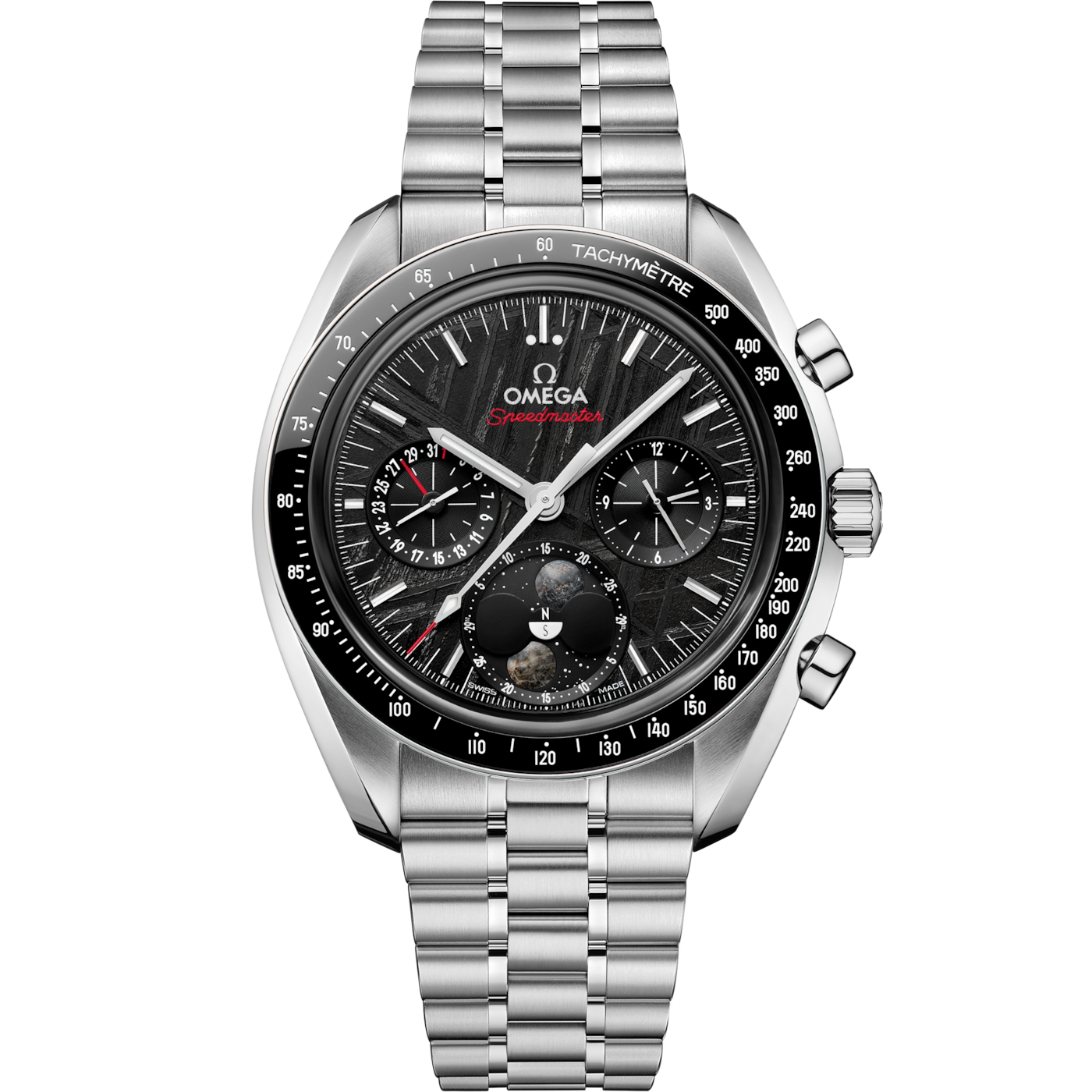 Omega Speedmaster Moonphase Stainless Steel / Black Meteorite / Bracelet — Ref. 304.30.43.52.01.001