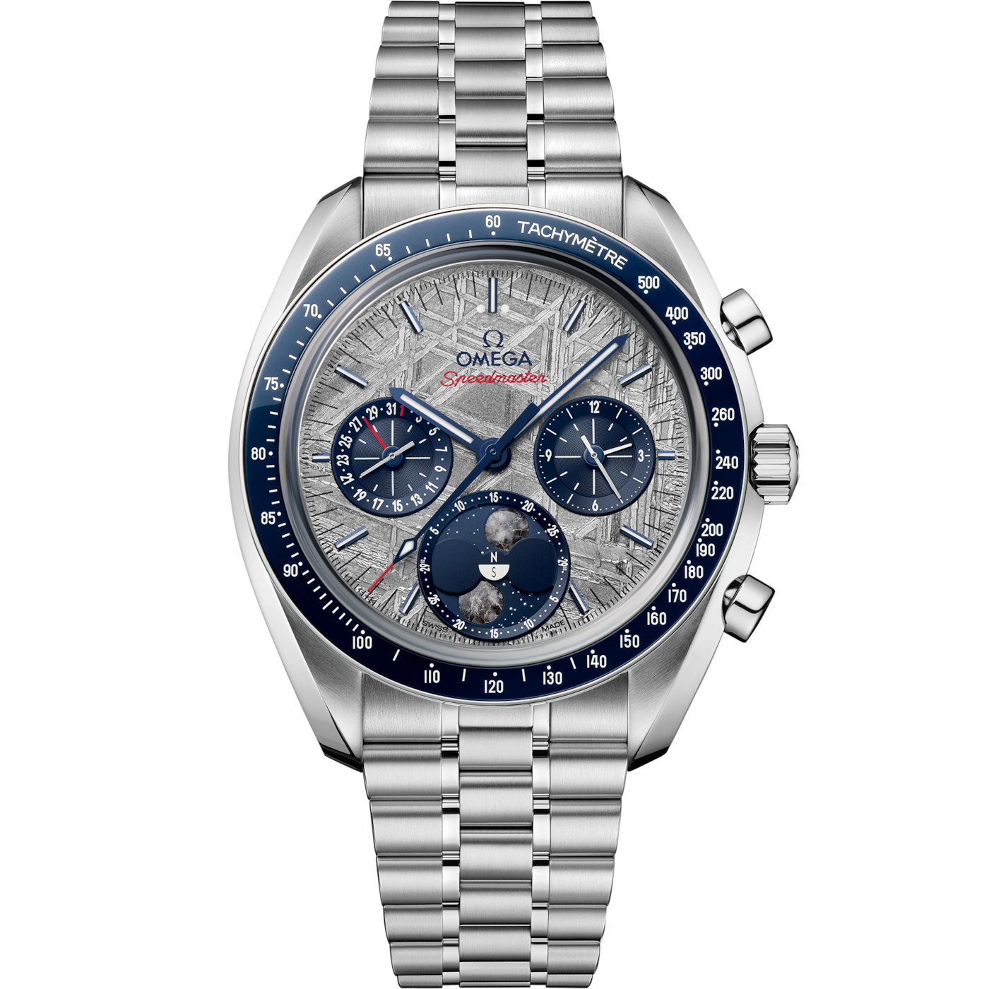 Omega Speedmaster Moonphase Stainless Steel / Silver Meteorite / Bracelet — Ref. 304.30.43.52.06.001