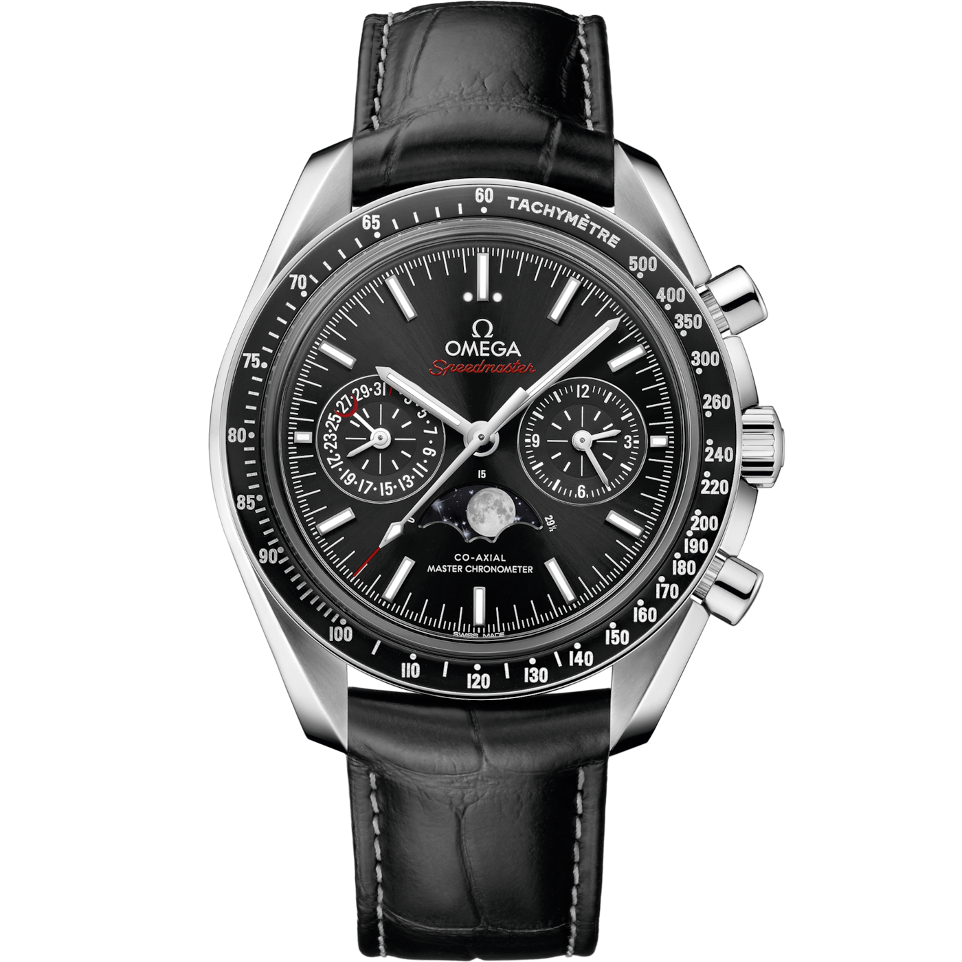 Omega Speedmaster Moonphase Chronograph Master Chronometer Stainless Steel / Black — Ref. 304.33.44.52.01.001