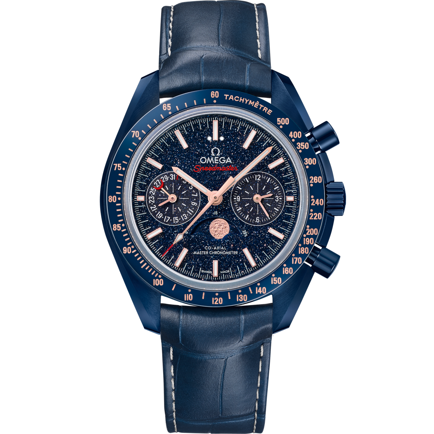 Omega Speedmaster Moonphase Chronograph Master Chronometer Blue Side of the Moon Aventurine — Ref. 304.93.44.52.03.002