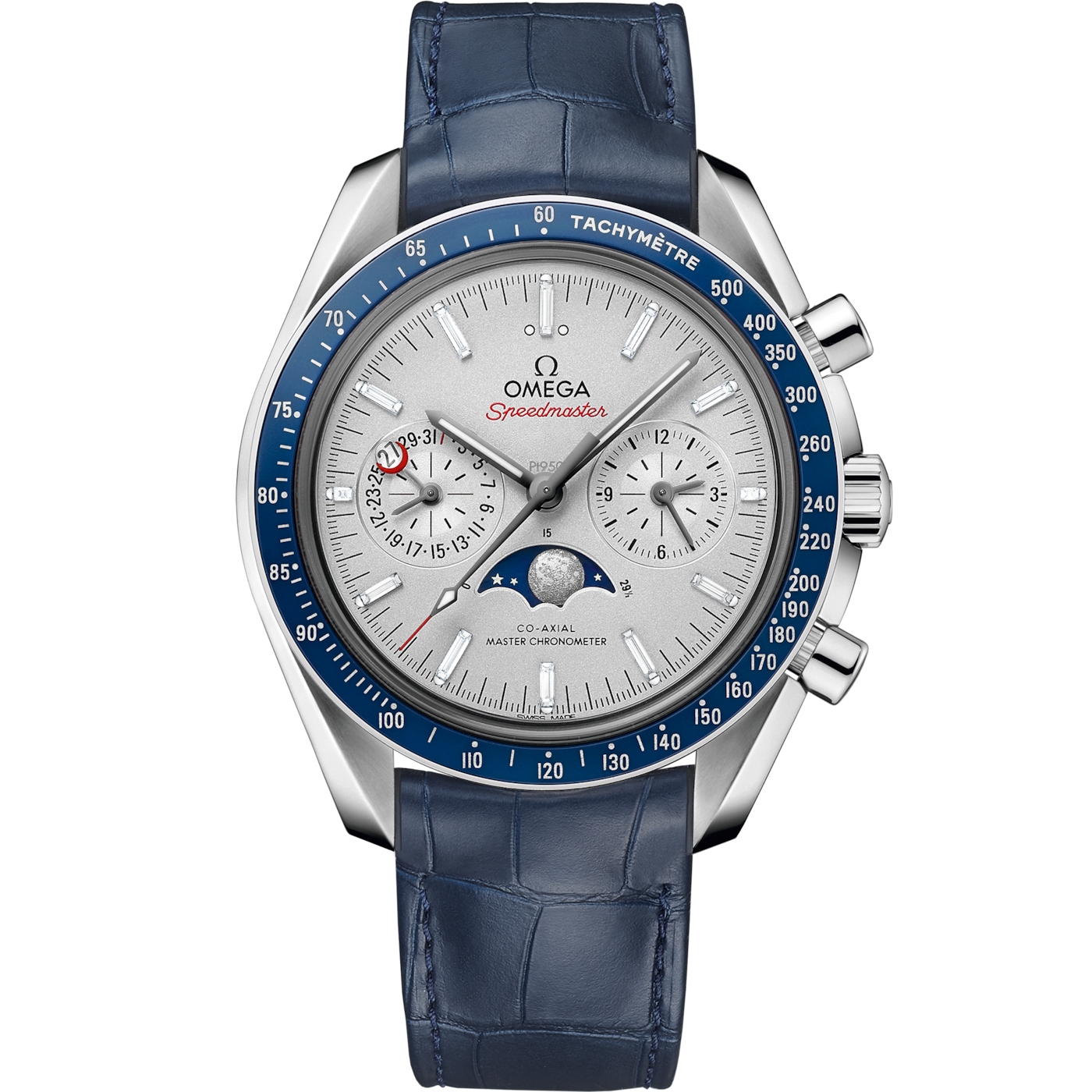 Omega Speedmaster Moonphase Chronograph Master Chronometer Platinum / Silver / Diamond — Ref. 304.93.44.52.99.004