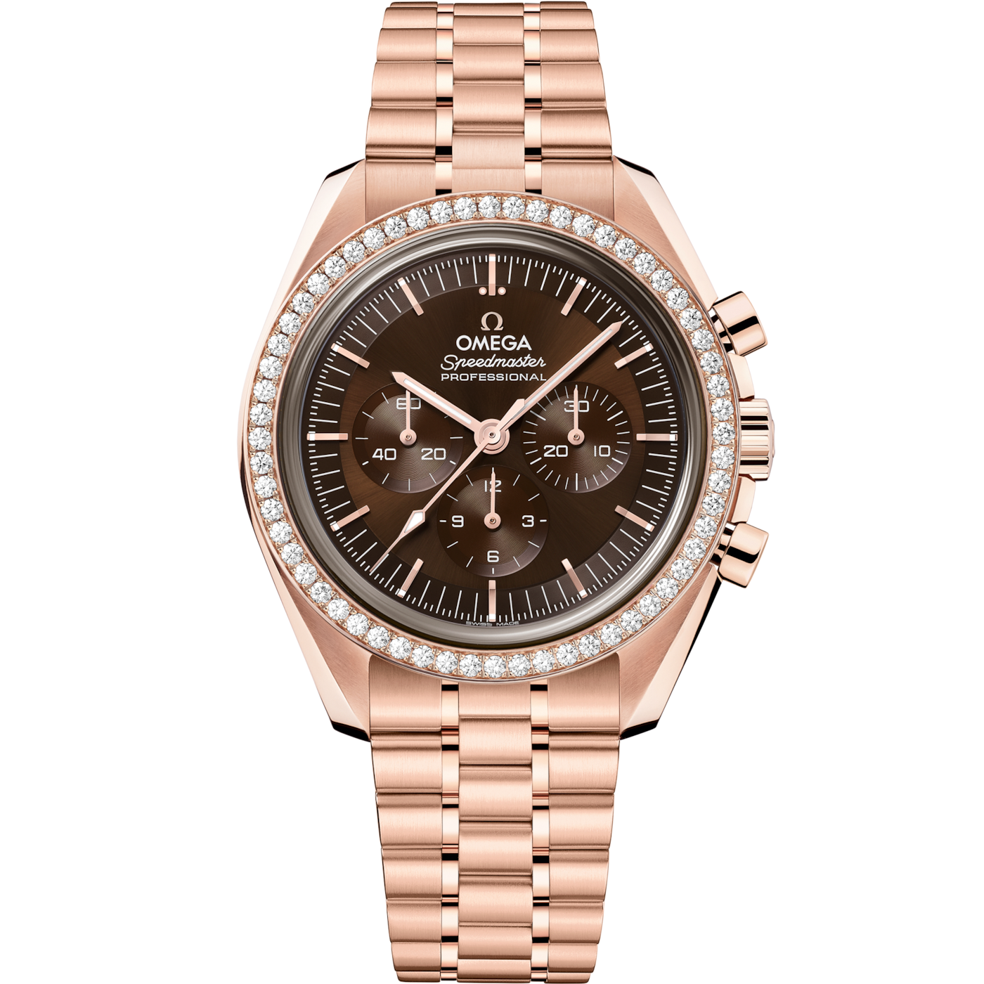 Omega Speedmaster Professional Moonwatch 3861 Sedna Gold - Diamond / Brown / Bracelet — Ref. 310.55.42.50.13.001