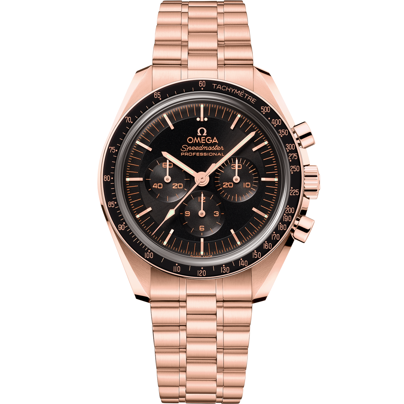 Omega Speedmaster Professional Moonwatch 3861 Sedna Gold / Black / Bracelet — Ref. 310.60.42.50.01.001