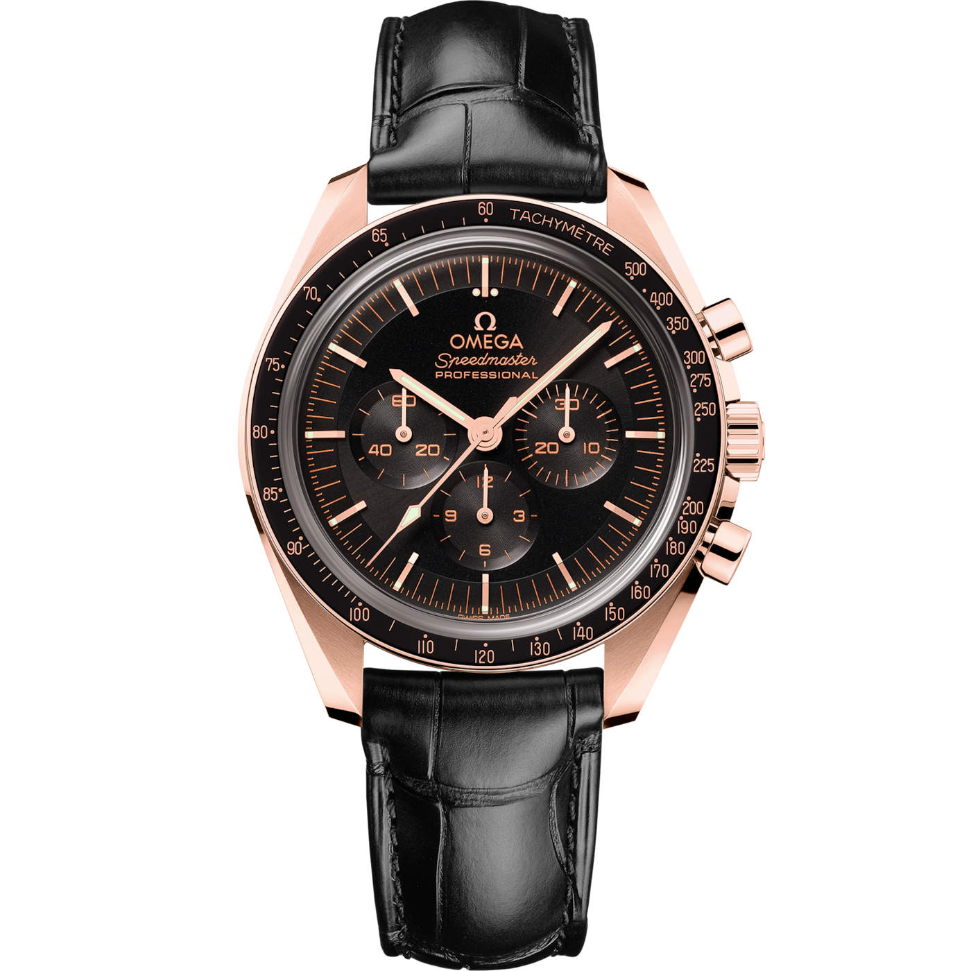 Omega Speedmaster Professional Moonwatch 3861 Sedna Gold / Black / Alligator — Ref. 310.63.42.50.01.001