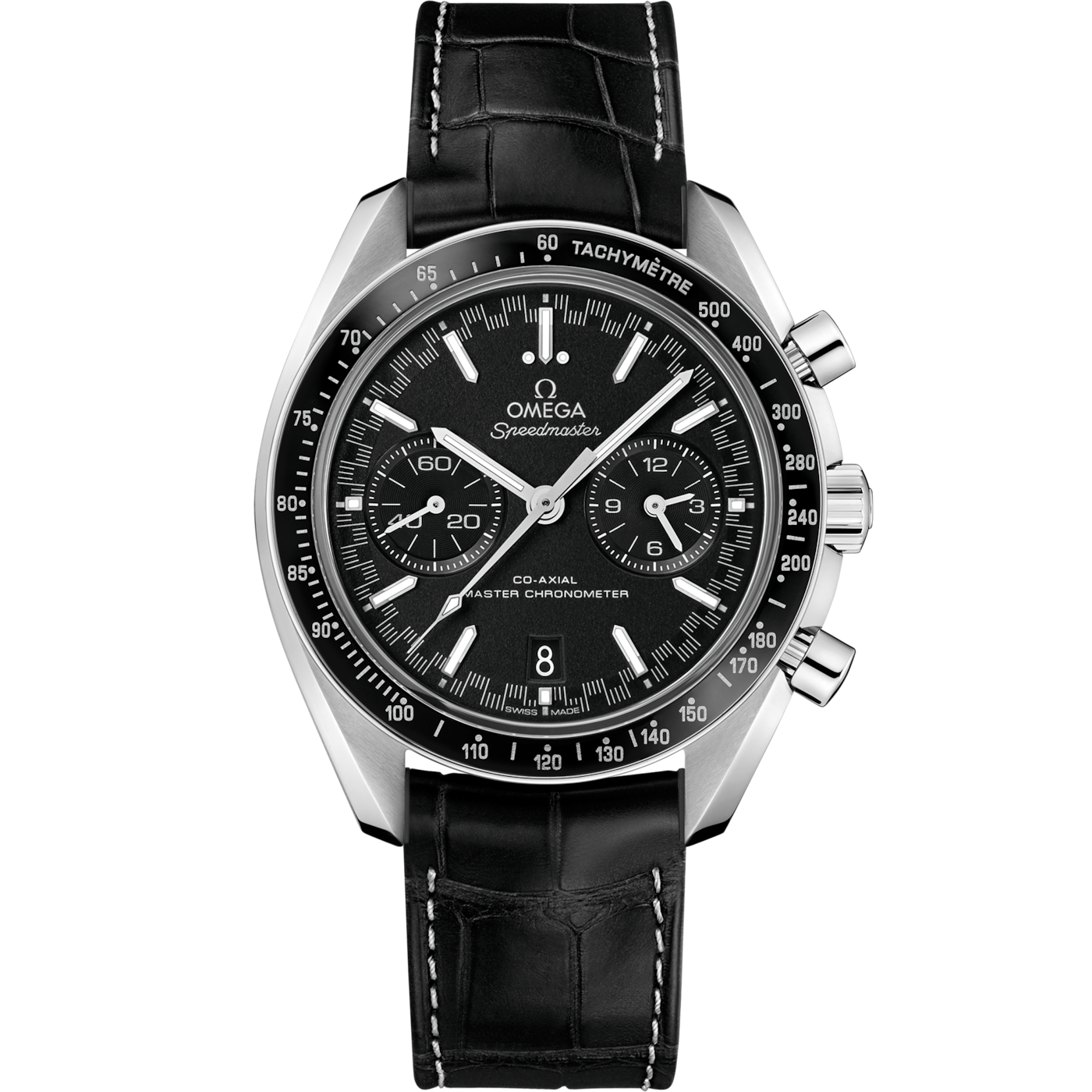 Omega Speedmaster Racing Master Co-Axial Stainless Steel / Black / Alligator — Ref. 329.33.44.51.01.001