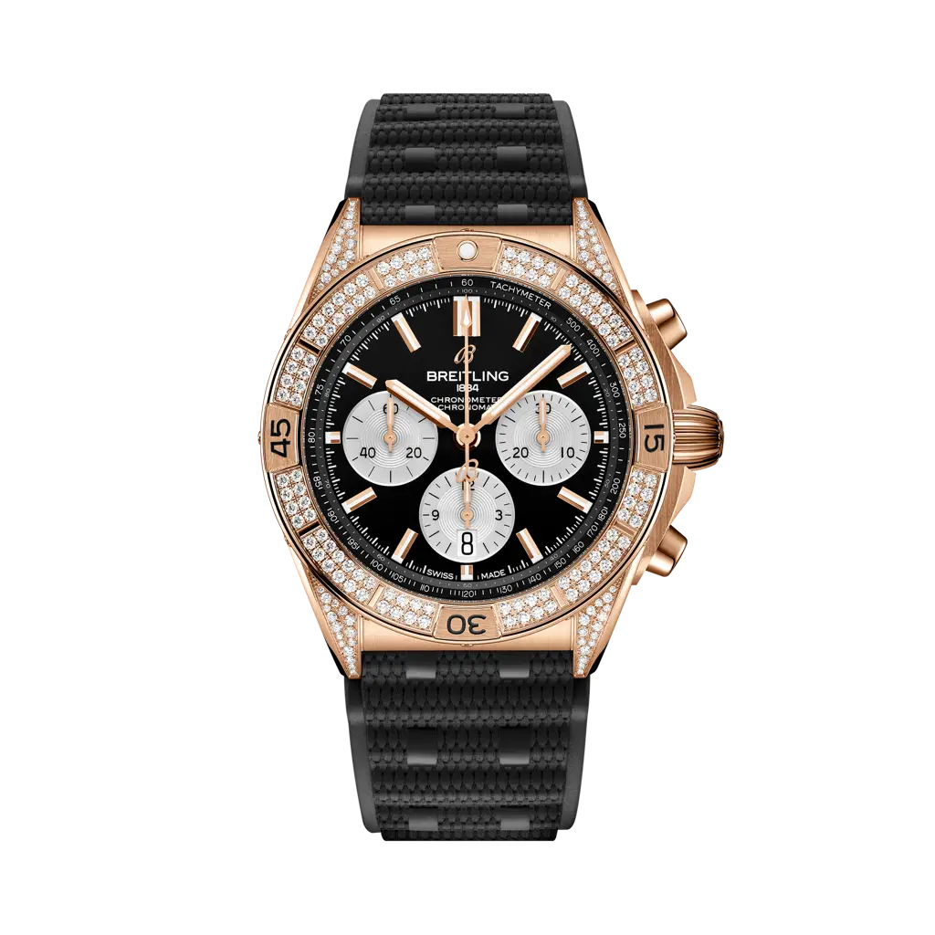 Breitling Chronomat B01 42 Red Gold - Diamond / Black / Rubber — Ref. RB0134721B1S2