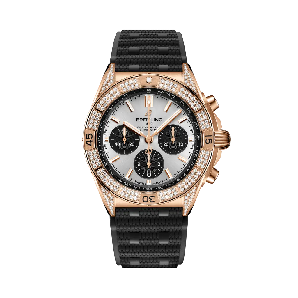 Breitling Chronomat B01 42 Red Gold - Diamond / Silver / Rubber — Ref. RB0134721G1S2