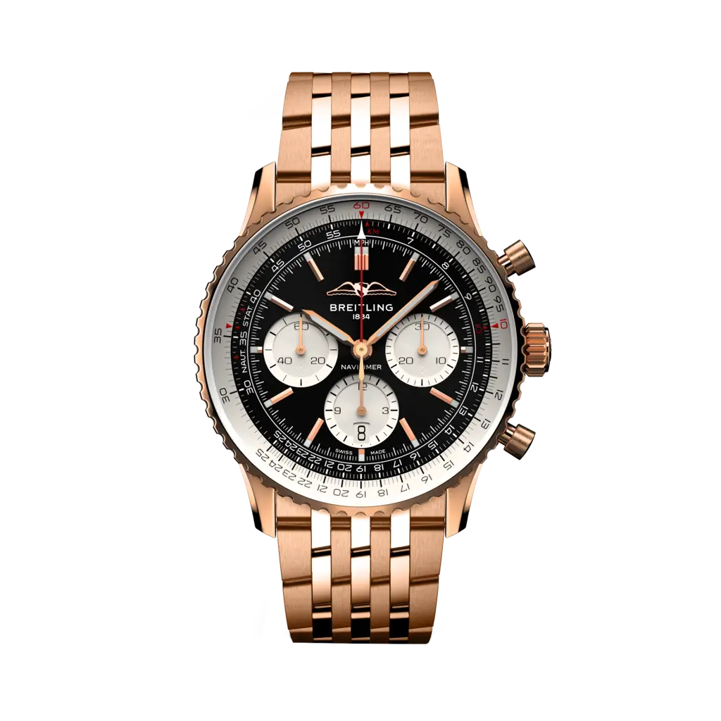 Breitling Navitimer B01 Chronograph 43 Red Gold / Black / Bracelet — Ref. RB0138211B1R1