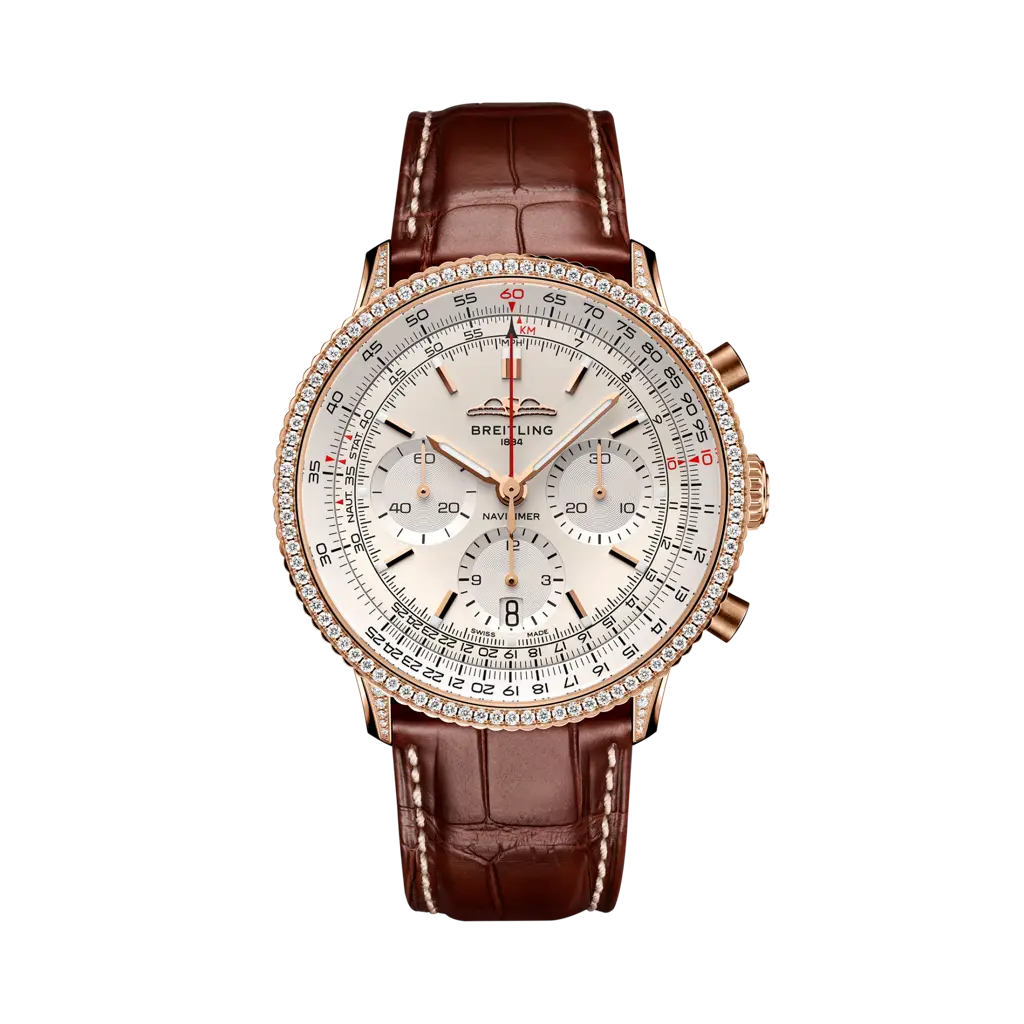 Breitling Navitimer B01 Chronograph 41 18k red gold (gem-set) - Cream — Ref. RB0139631G1P1
