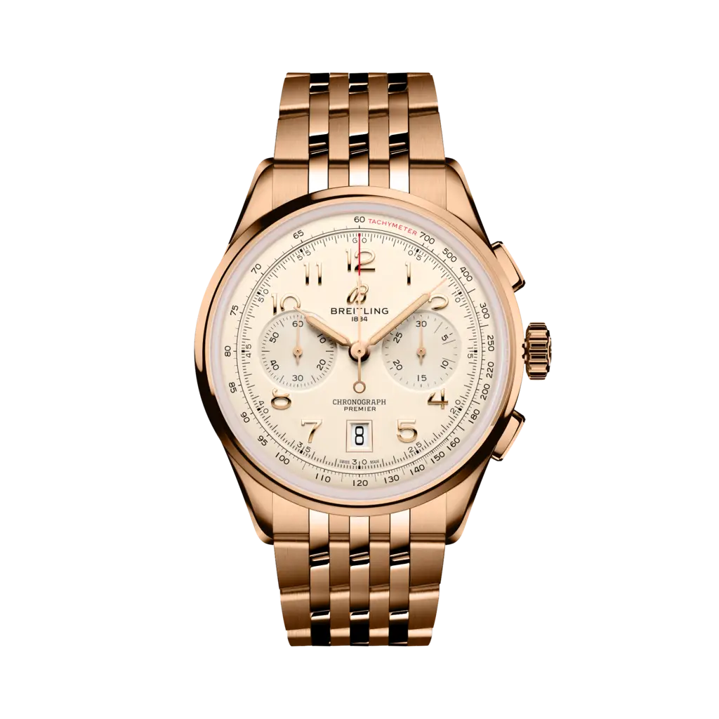 Breitling Premier B01 Chronograph 42 Red Gold / Cream / Bracelet — Ref. RB0145371G1R1