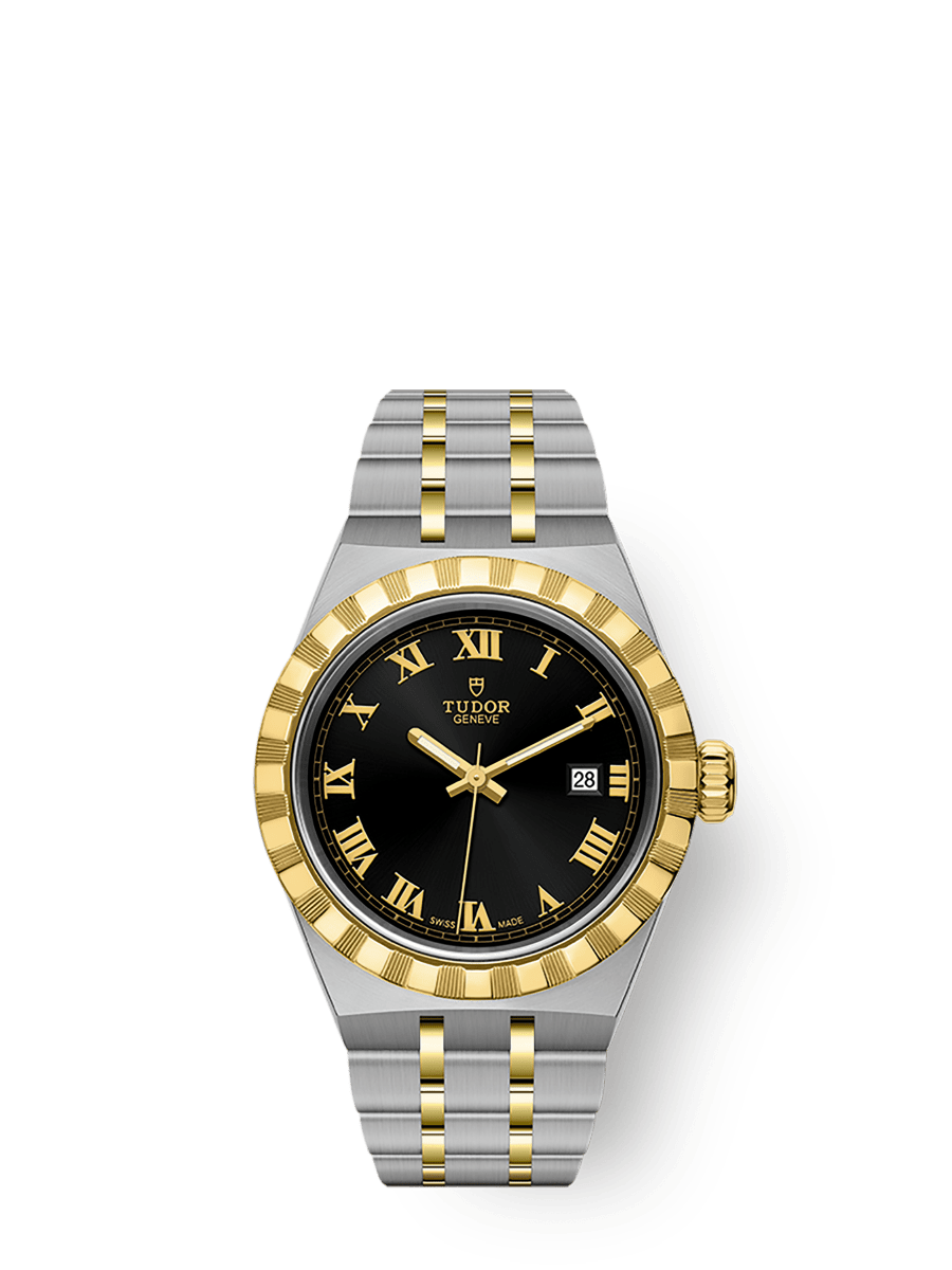 Tudor Royal Date 28 Stainless Steel / Yellow Gold / Black - Roman — Ref. 28303