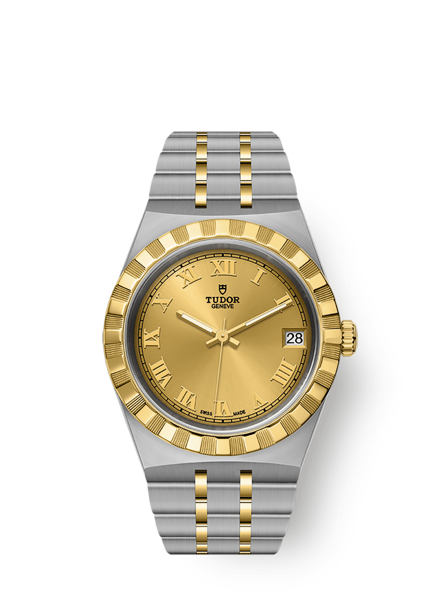 Tudor Royal Date 34 Stainless Steel / Yellow Gold / Champagne - Roman — Ref. 28403