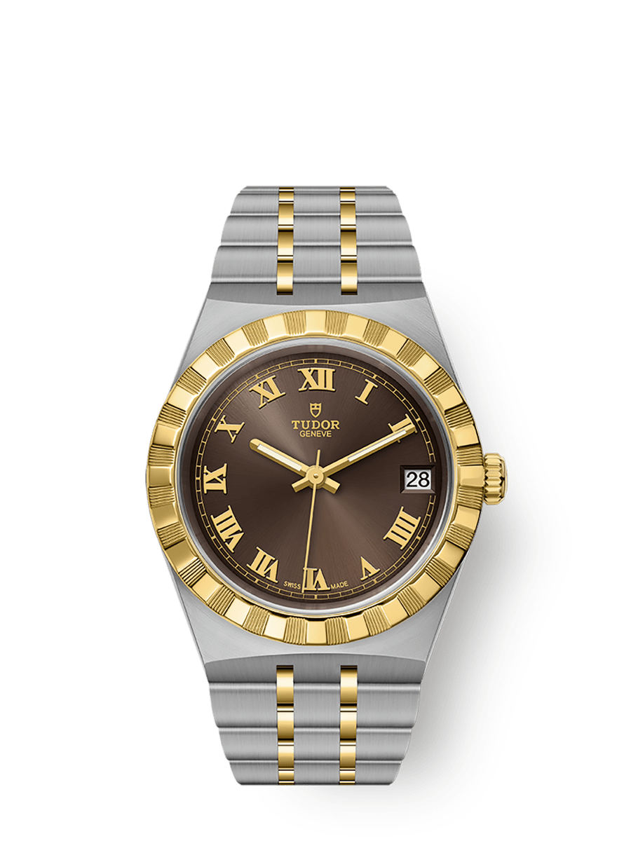 Tudor Royal Date 34 Stainless Steel / Yellow Gold / Chocolate - Roman — Ref. 28403