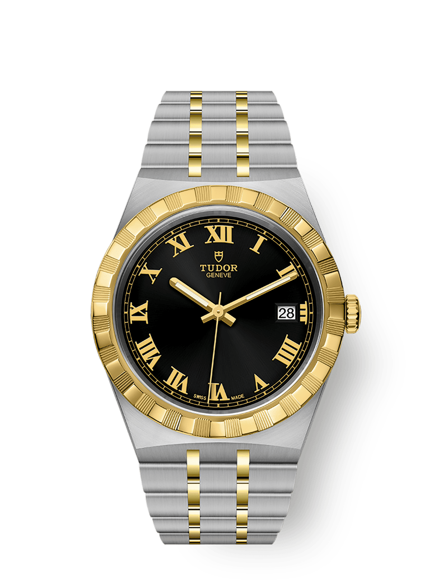 Tudor Royal Date 38 Stainless Steel / Yellow Gold / Black - Roman — Ref. 28503