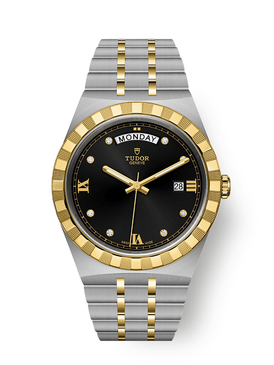 Tudor Royal Day-Date 41 Stainless Steel / Yellow Gold / Black - Diamond — Ref. 28603