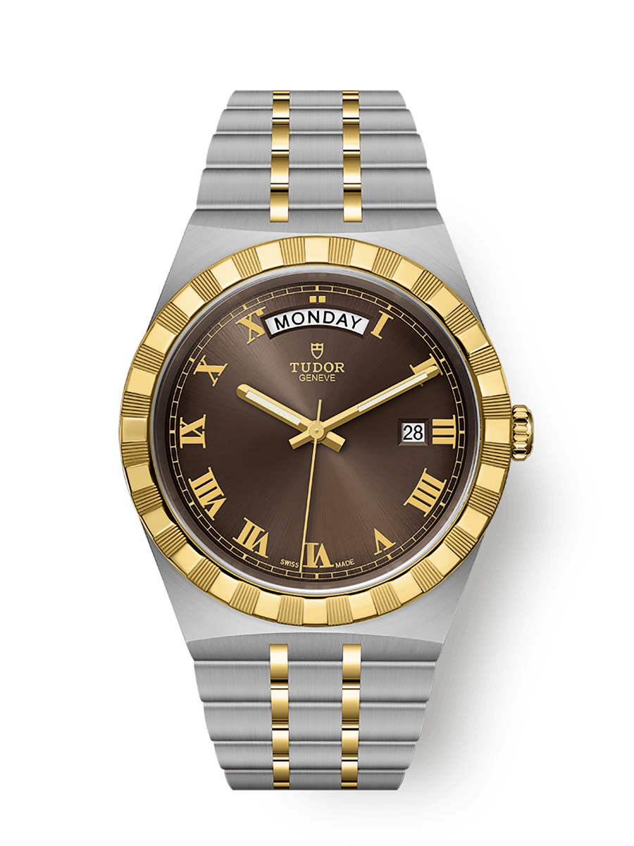 Tudor Royal Day-Date 41 Stainless Steel / Yellow Gold / Chocolate - Roman — Ref. 28603