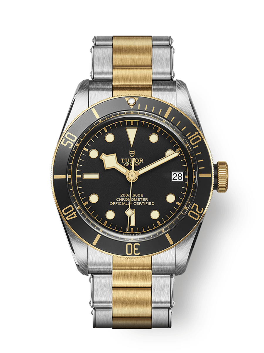 Tudor Heritage Black Bay Black S&G / Stainless Steel / Yellow Gold / Black / Bracelet — Ref. 79733N