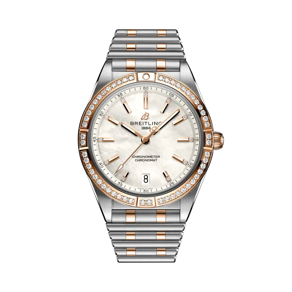 Breitling Chronomat Automatic 36 Stainless Steel / Red Gold - Diamond / MOP / Rouleaux / Boutique Edition — Ref. U10380591A2U1
