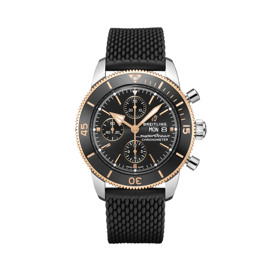 Breitling Superocean Heritage II Chronograph 44 Stainless Steel / Rose Gold / Black / Rubber / Folding — Ref. U13313121B1S1