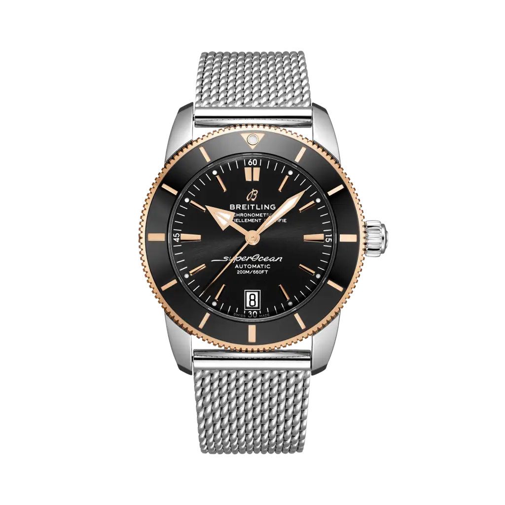 Breitling Superocean Heritage II B20 Automatic 42 Stainless Steel / Red Gold / Black / Bracelet — Ref. UB2010121B1A1