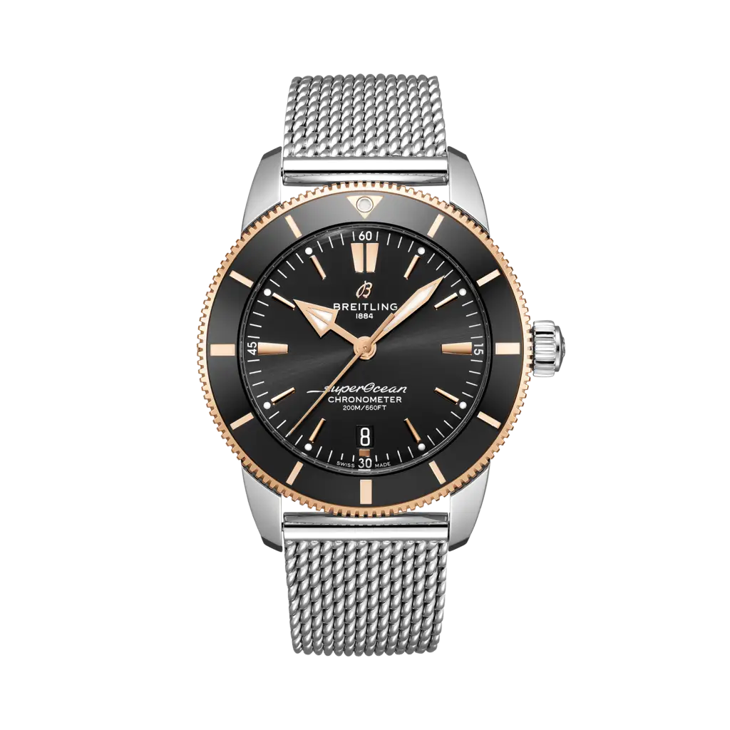 Breitling Superocean Heritage II B20 Automatic 44 Stainless Steel / Red Gold / Black / Milanese — Ref. UB2030121B1A1