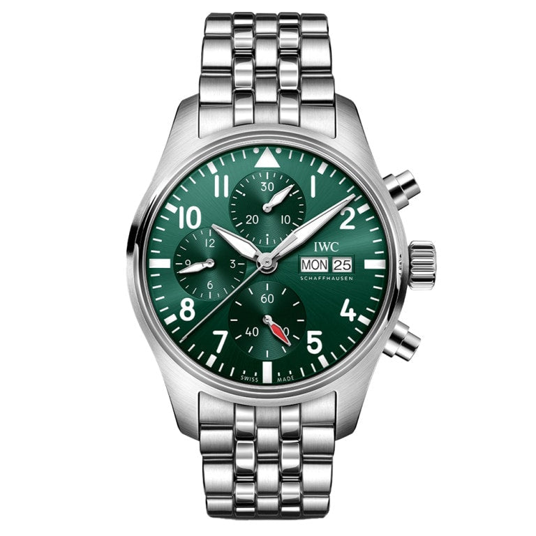 IWC Pilot's Watch Chronograph 41 Stainless Steel / Green / Bracelet — Ref. IW388104