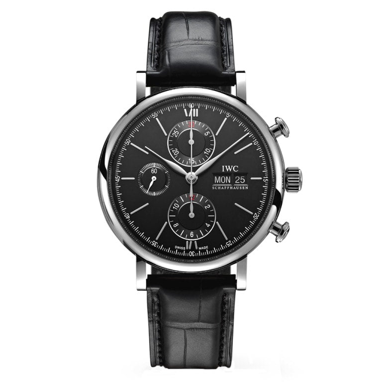 IWC Portofino Chronograph Stainless Steel / Black / Alligator — Ref. IW391029